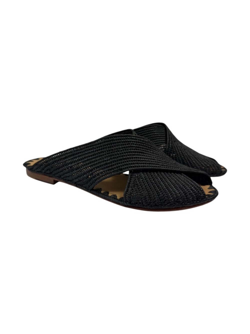 NWOB CARRIE FORBES Arielle Raffia Criss Cross Sandals in Black Size 39